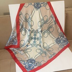 Elegant Red and Blue Patterned Scarf
